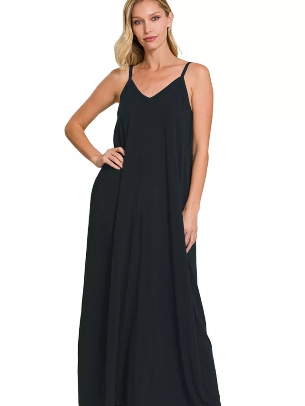 Women’s V-Neck Cami Maxi Dress with Side Pockets Casual Summer